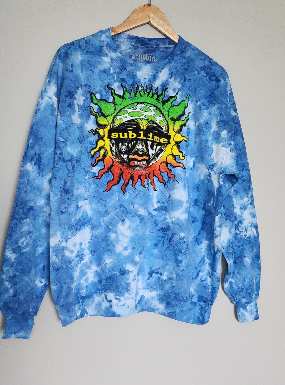 Sublime Tie Dye Sweatshirt Sun Graphic Blue Large Unisex